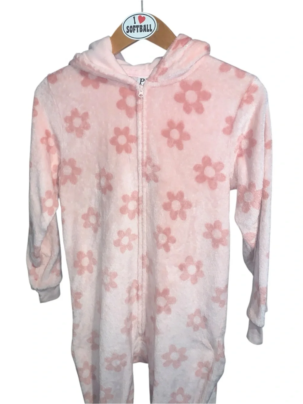Children’s Place PJ Place Soft Plush Pink Daisy Girls One-Piece Hoodie Jumpsuit